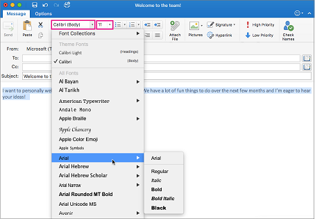 change font colors in outlook for mac